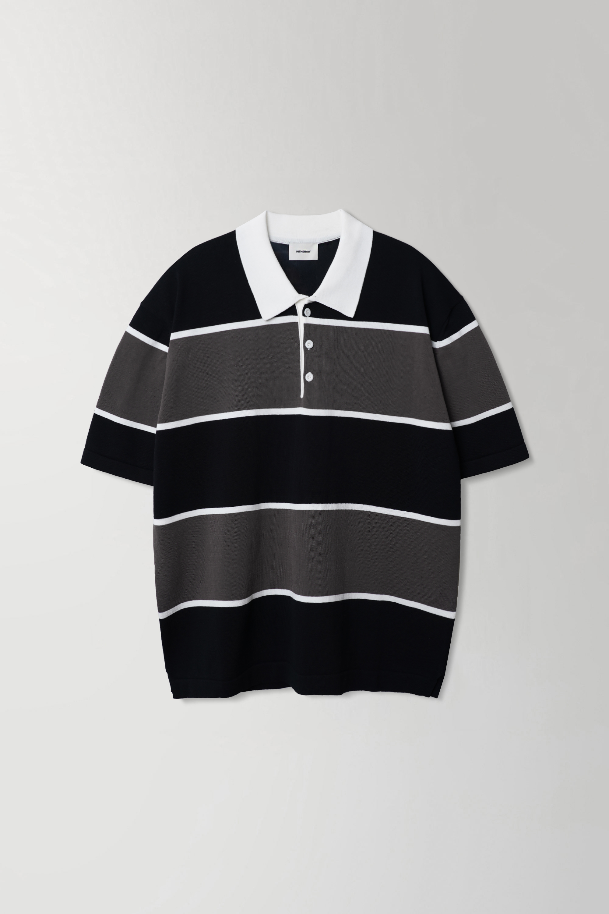COTTON RUGBY KNIT POLO - BLACK